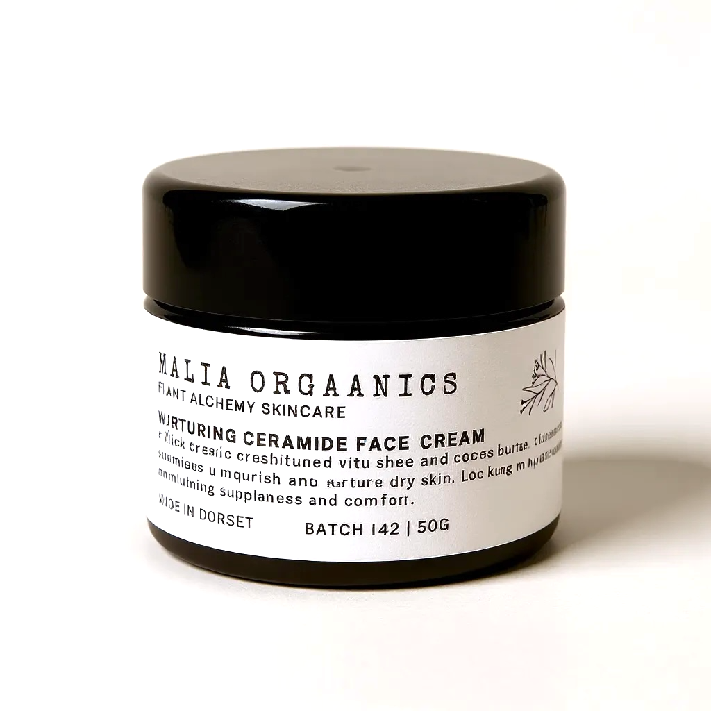Malia Organics ceramide face cream jar on a white background